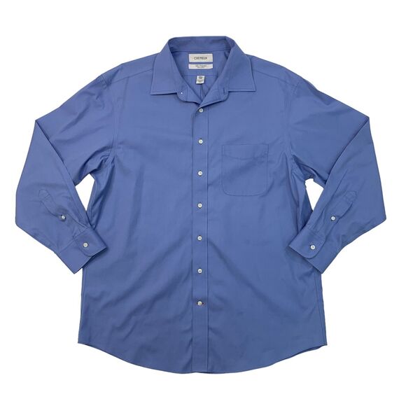 Cremieux Dress Shirt Mens 16.5 Evening Blue Collared Button Up Pinpoint Cotton - Picture 1 of 10